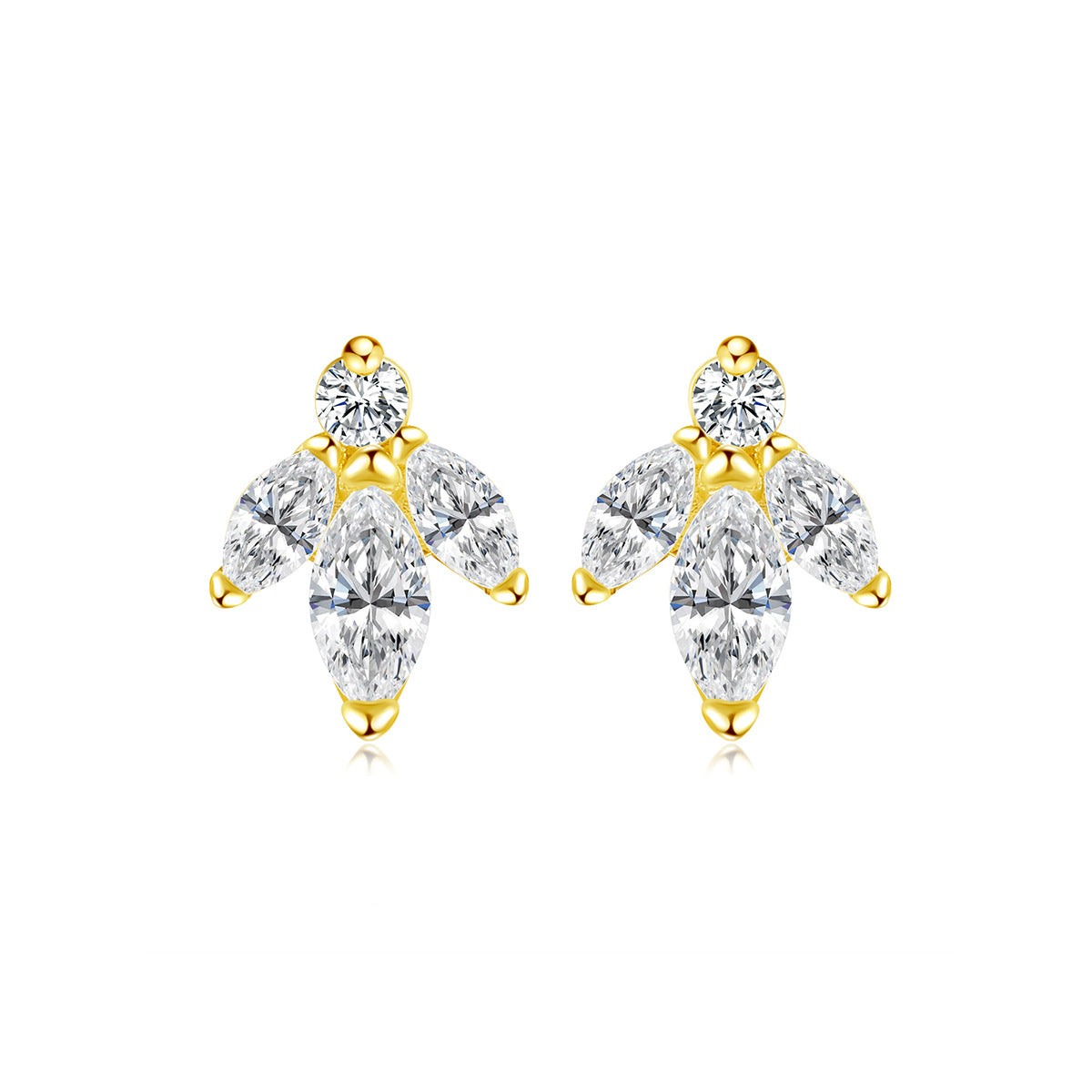 Yellow Gold and clear crystal earrings on a white background