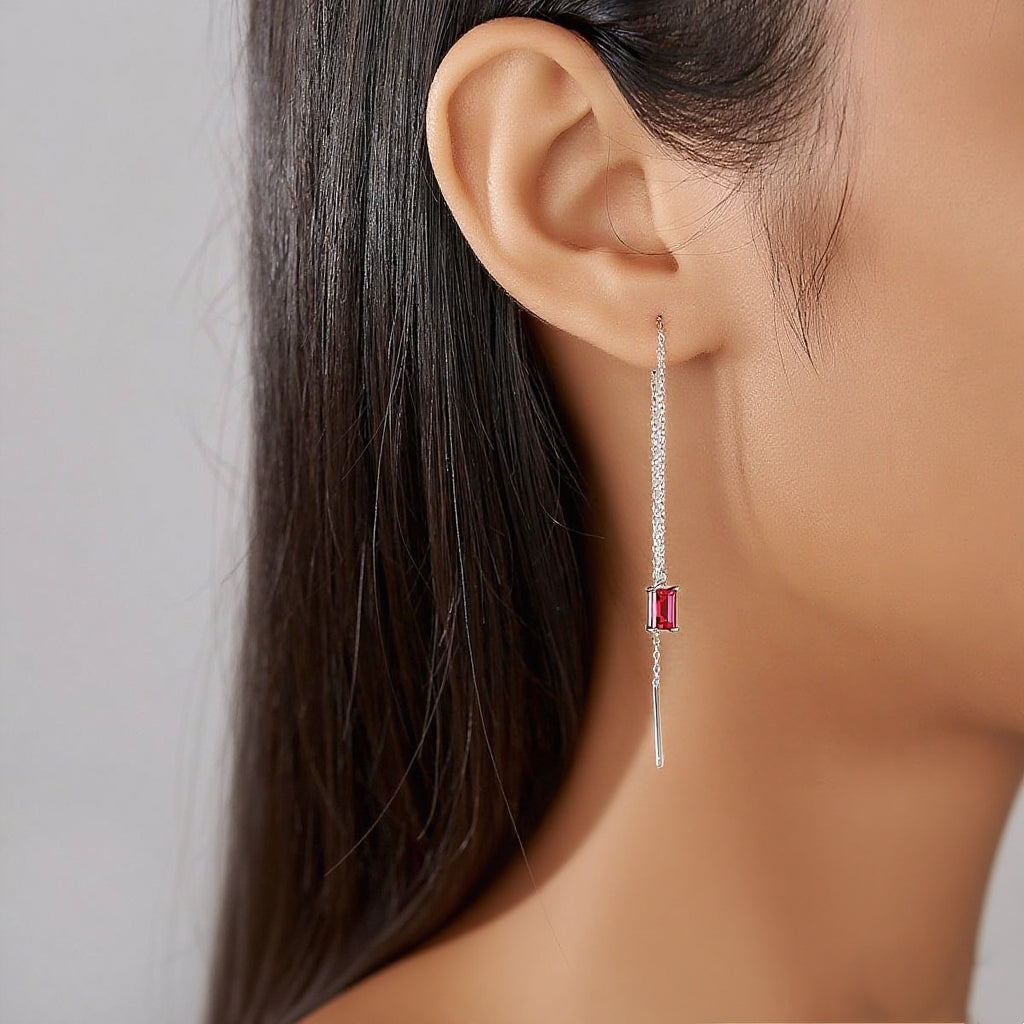 Emerald Cut Green CZ Threader Earrings