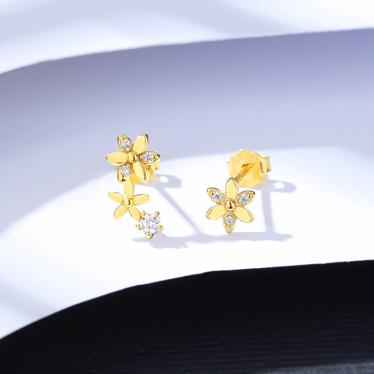 Asymmetric Flower CZ Studs