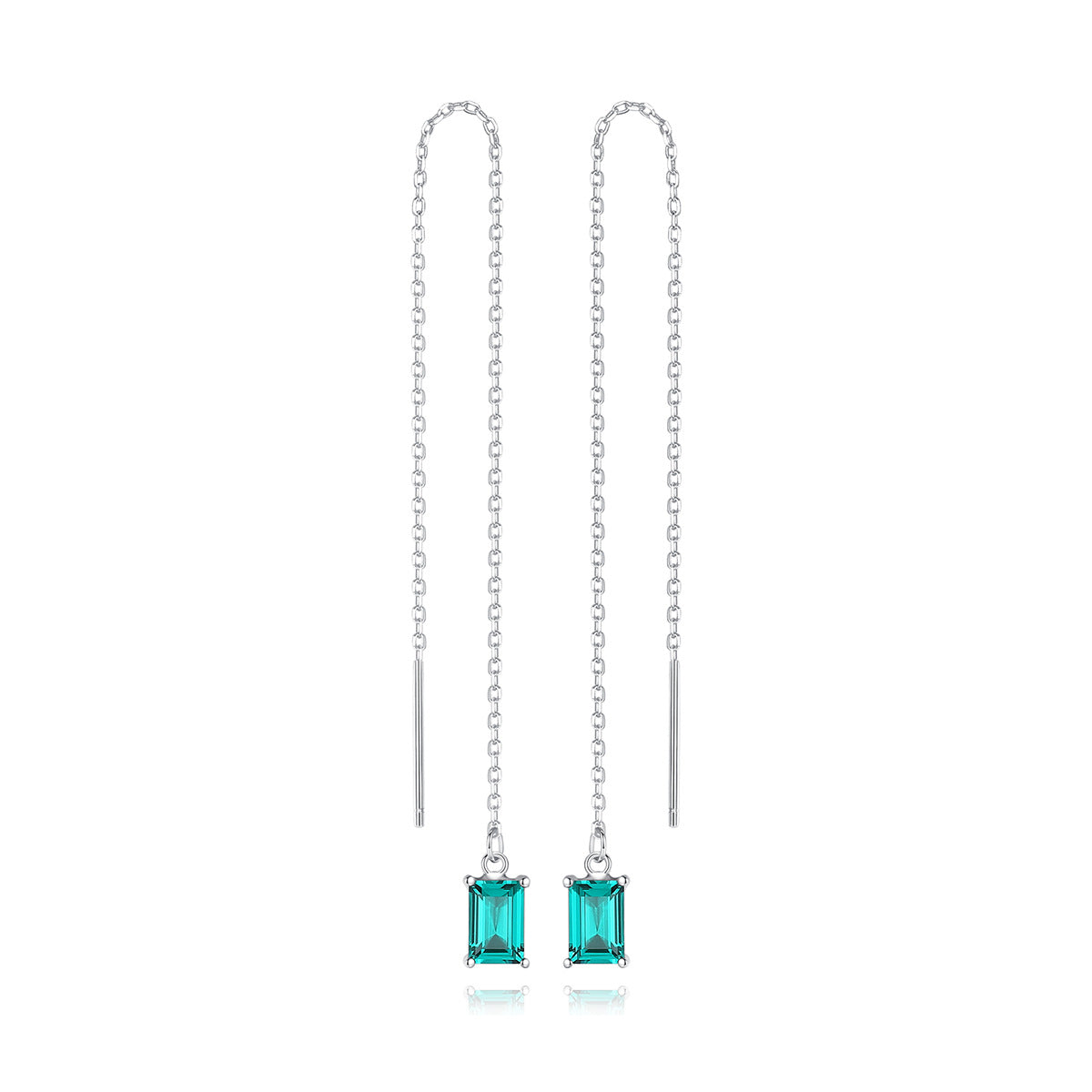 Emerald Cut Green CZ Threader Earrings