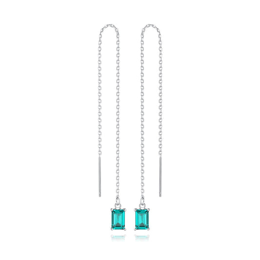 Emerald Cut Green CZ Threader Earrings
