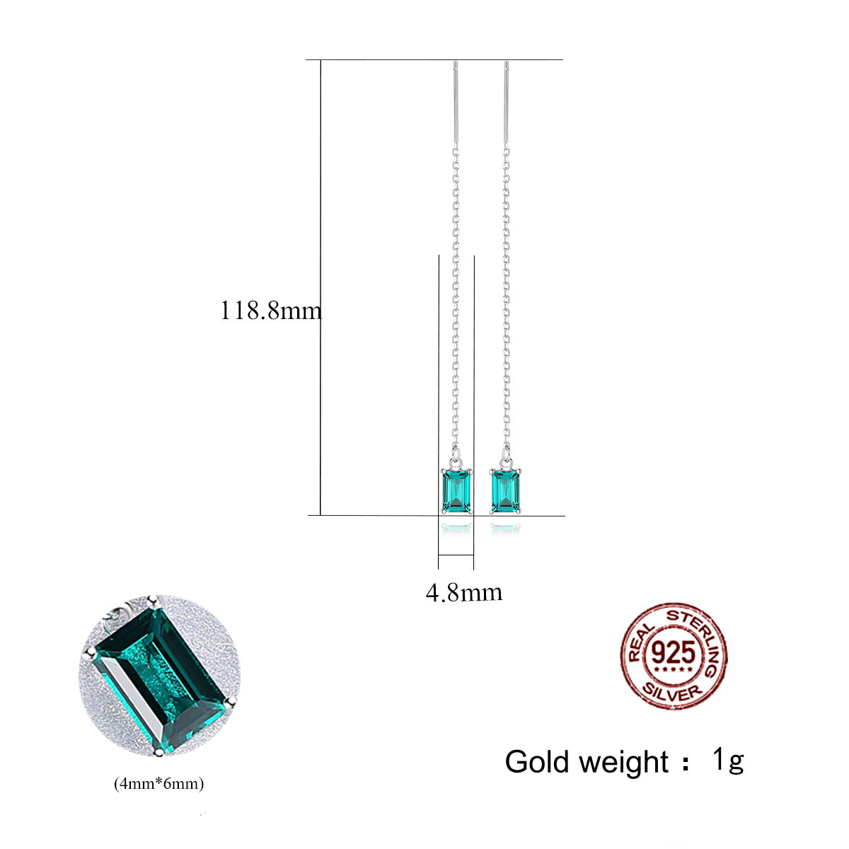 Emerald Cut Green CZ Threader Earrings