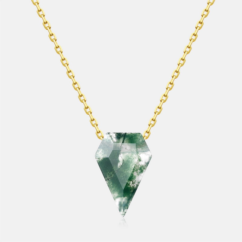 Gold - toned necklace: Teardrop - shaped moss agate pendant one stone