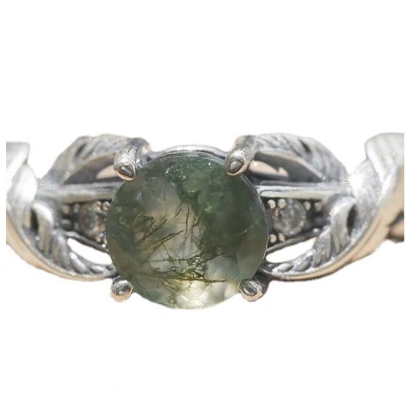 Moss agate twist leaf ring