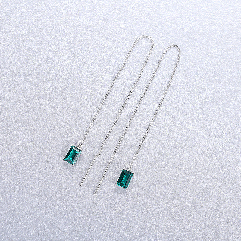 Emerald Cut Green CZ Threader Earrings
