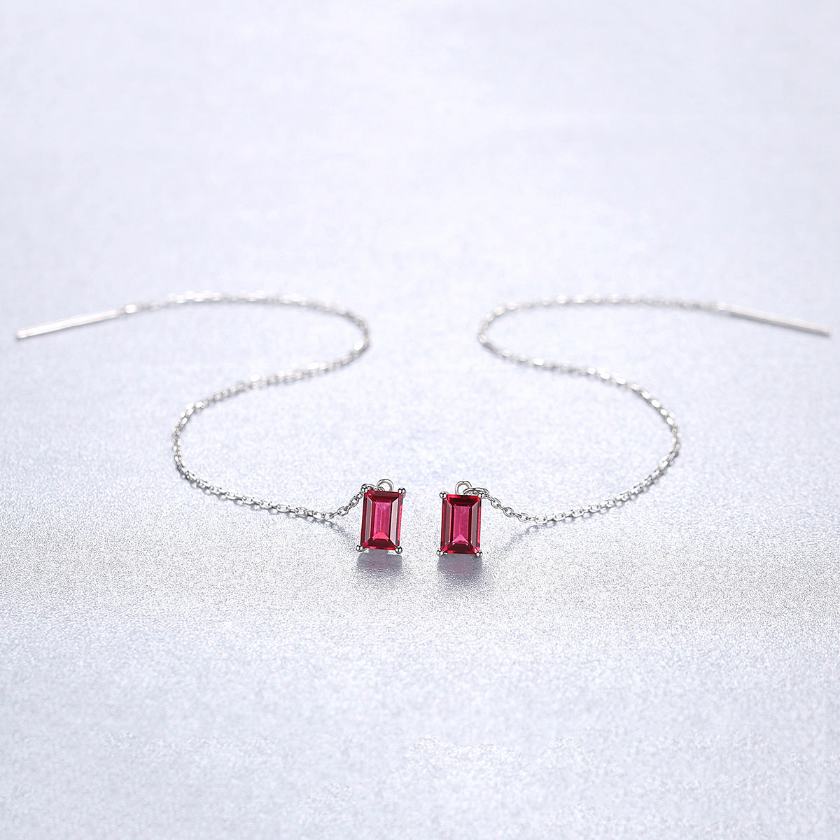 Emerald Cut Green CZ Threader Earrings