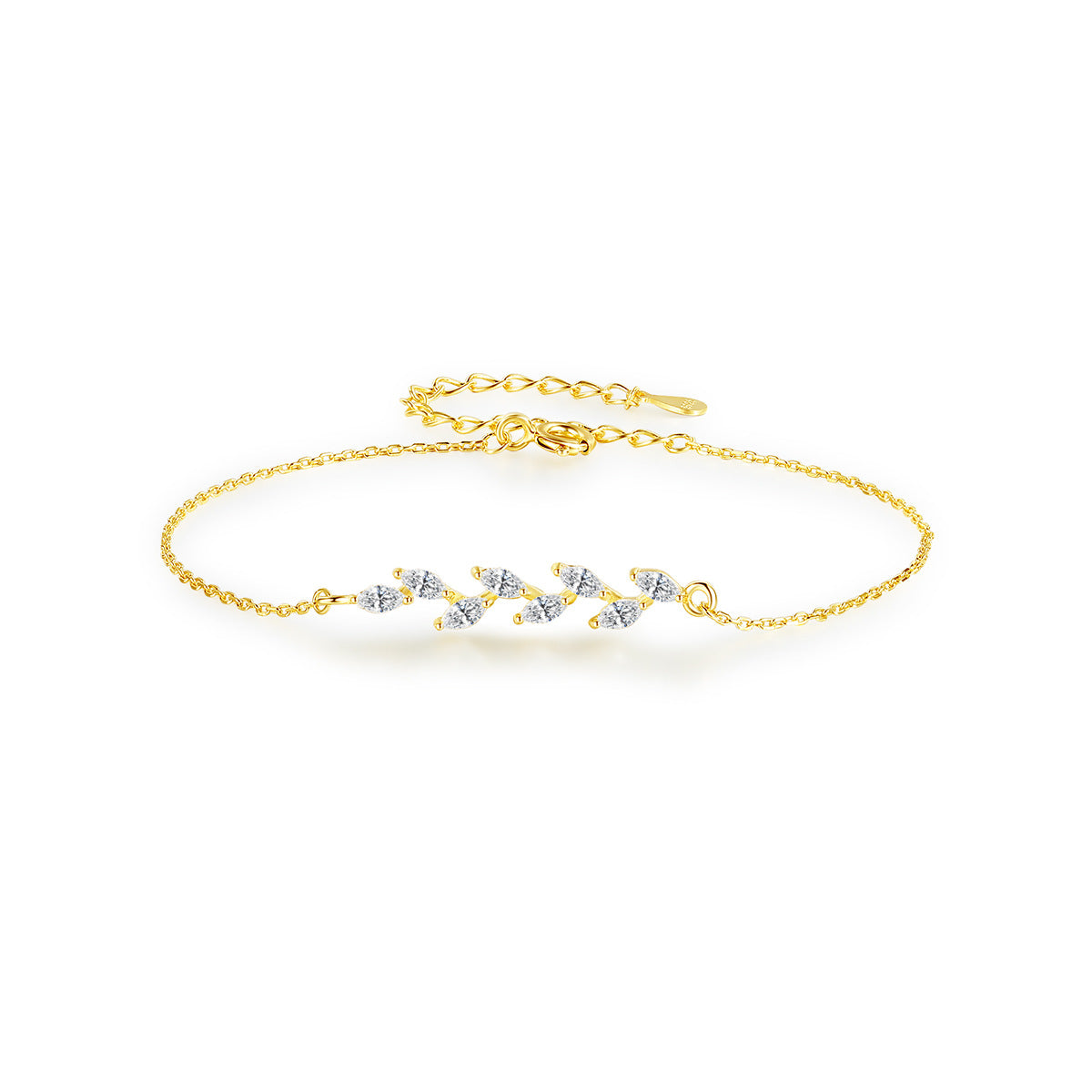 14K gold plated bracelet with cubic zirconia leaf branch design dainty adjustable jewelry for everyday elegance